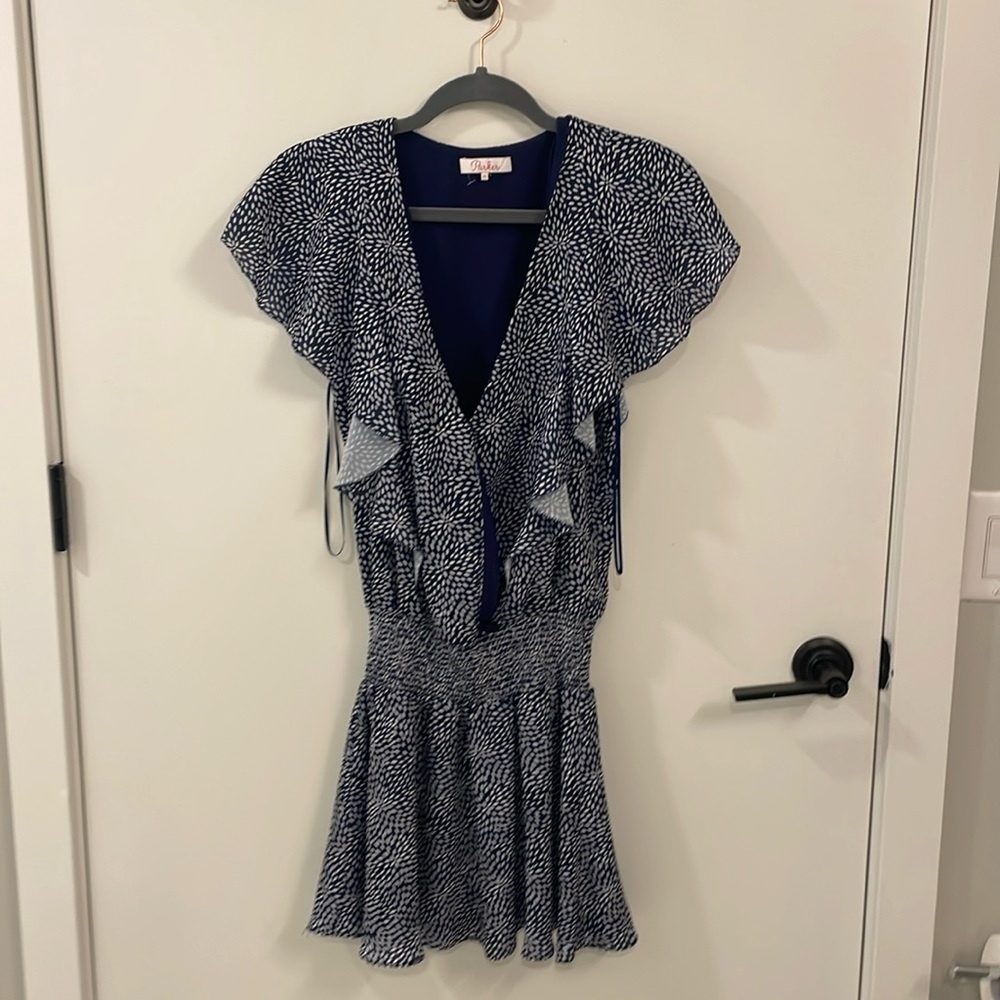 Blue Parker dress with flutter sleeves